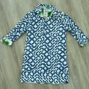 Tizzie shirt dress women’s XS pockets  geometric print Preppy